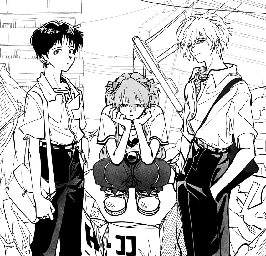 souryuu asuka langley, ikari shinji, and nagisa kaworu (neon genesis evangelion) drawn by spicy_oneself