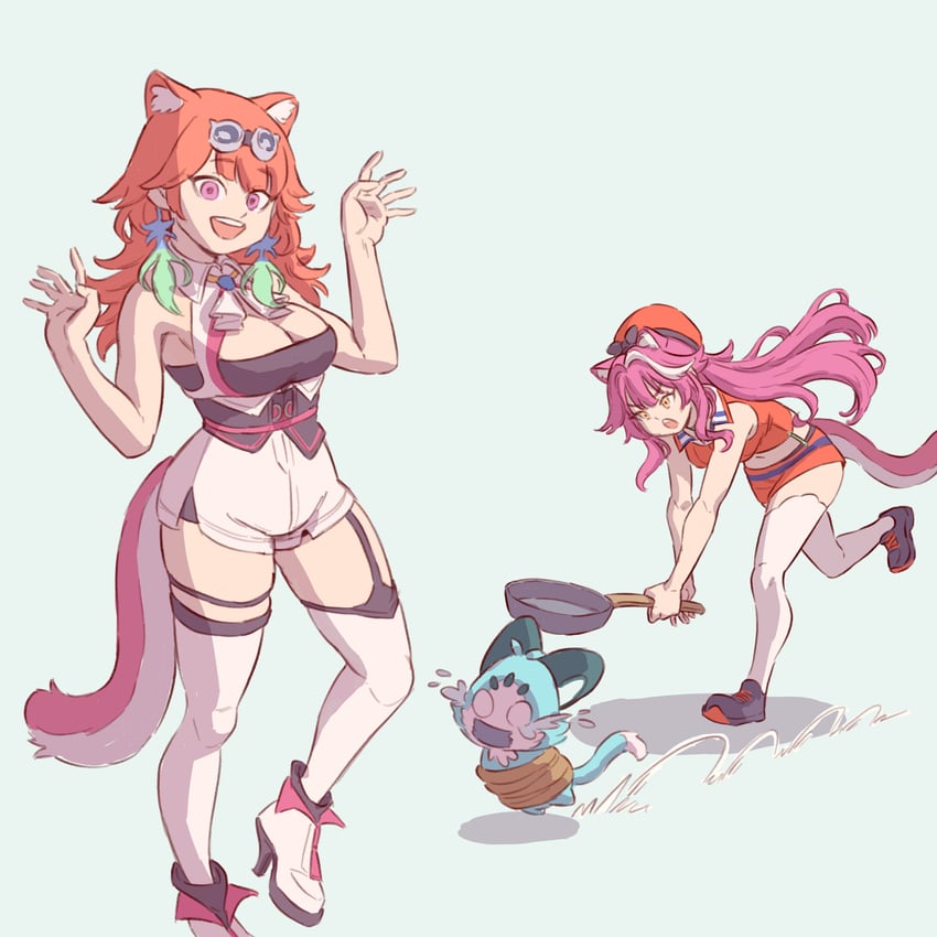 takanashi kiara, raora panthera, and chattino (hololive and 1 more) drawn by lessulie