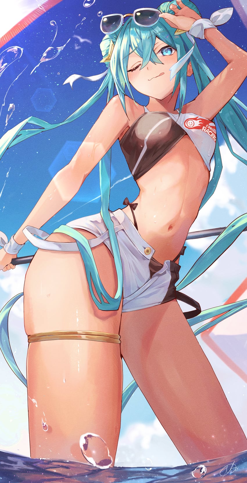 hatsune miku and racing miku (vocaloid and 1 more) drawn by inubangarou