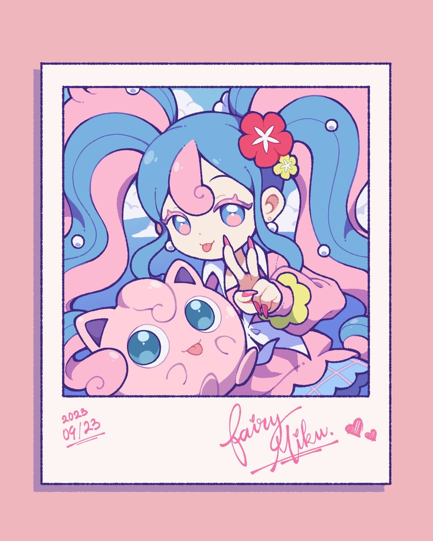 hatsune miku, jigglypuff, and fairy miku (pokemon and 2 more) drawn by vysaries