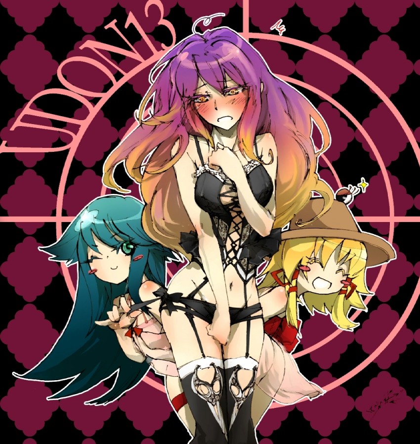 moriya suwako, hijiri byakuren, pyonta, and saya (touhou and 2 more) drawn by yatsuki_yu