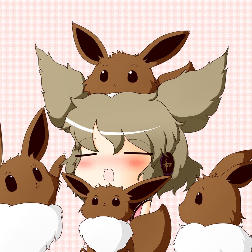 toyosatomimi no miko and eevee (touhou and 1 more) drawn by shimashima_nezumi