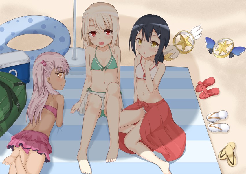 illyasviel von einzbern, chloe von einzbern, miyu edelfelt, magical ruby, and magical sapphire (fate and 1 more) drawn by aroma0501