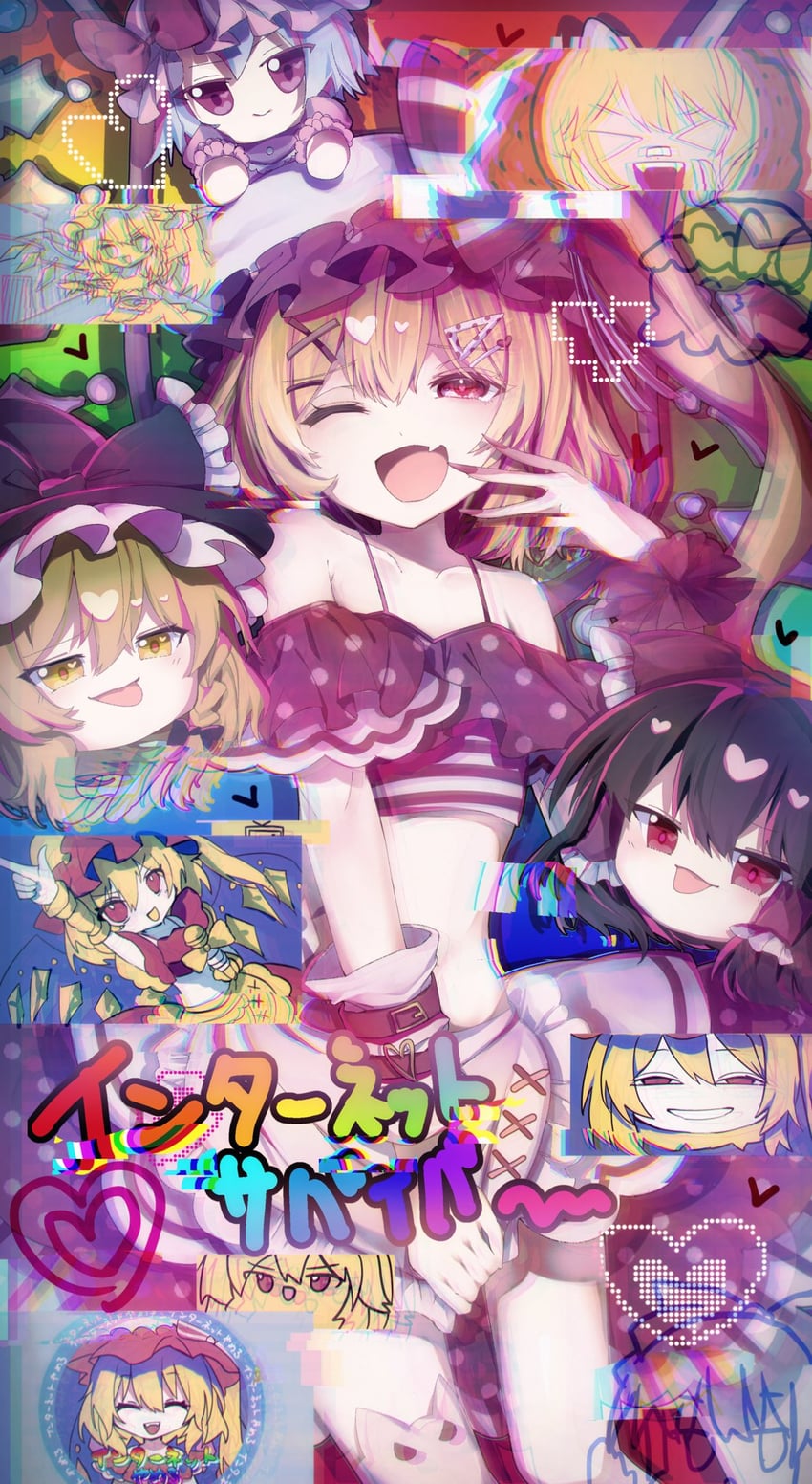 hakurei reimu, kirisame marisa, remilia scarlet, and flandre scarlet (touhou and 4 more) drawn by hayuk0