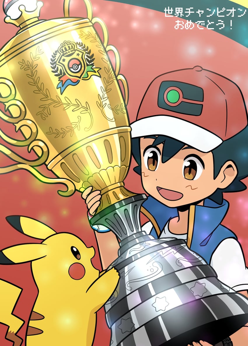 pikachu and ash ketchum (pokemon and 1 more) drawn by shuan_0420