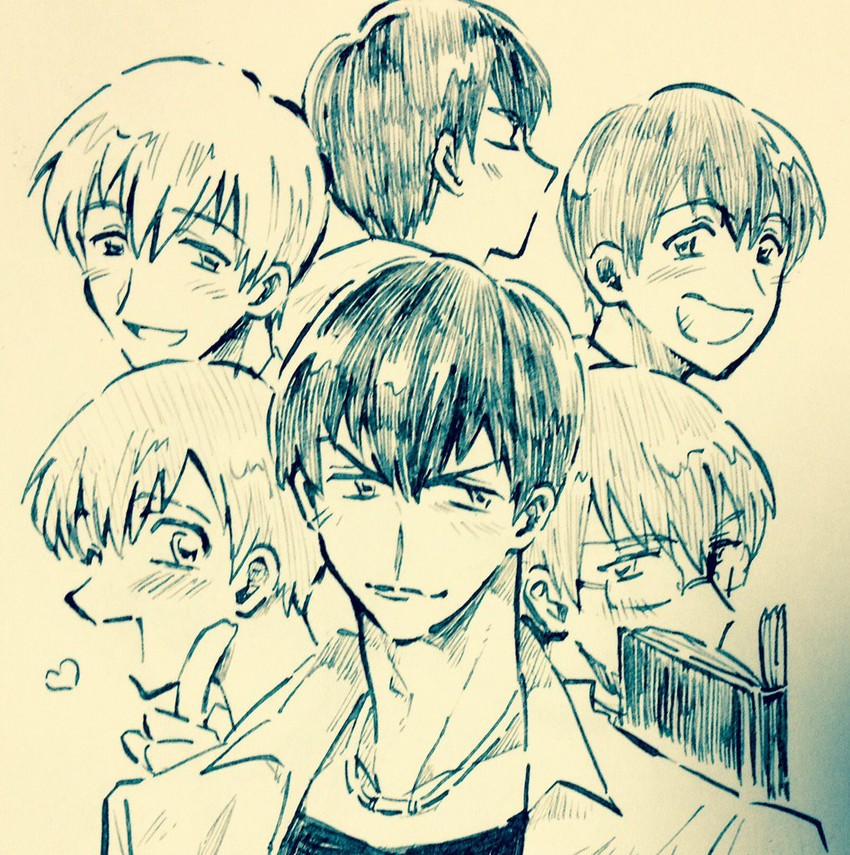 matsuno osomatsu, matsuno karamatsu, matsuno ichimatsu, matsuno jyushimatsu, matsuno choromatsu, and 1 more (osomatsu and 1 more) drawn by muchi_(6dajyo)