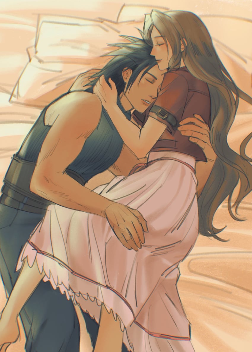 aerith gainsborough and zack fair (final fantasy and 2 more) drawn by sylvthea
