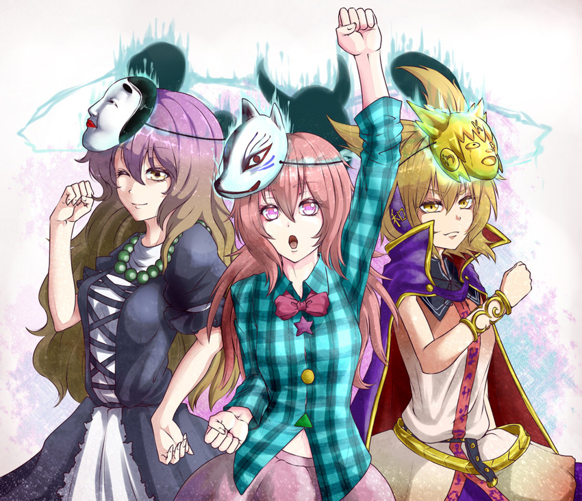 hijiri byakuren, toyosatomimi no miko, and hata no kokoro (touhou) drawn by shika_miso