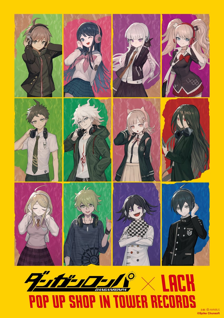 nanami chiaki, oma kokichi, saihara shuichi, komaeda nagito, hinata hajime, and 6 more (danganronpa and 4 more) drawn by lack
