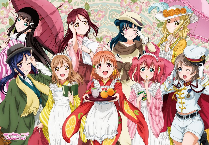 watanabe you, tsushima yoshiko, sakurauchi riko, takami chika, matsuura kanan, and 4 more (love live! and 1 more)