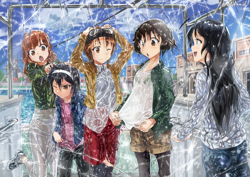 nishizumi miho, akiyama yukari, takebe saori, reizei mako, and isuzu hana (girls und panzer) drawn by amylum