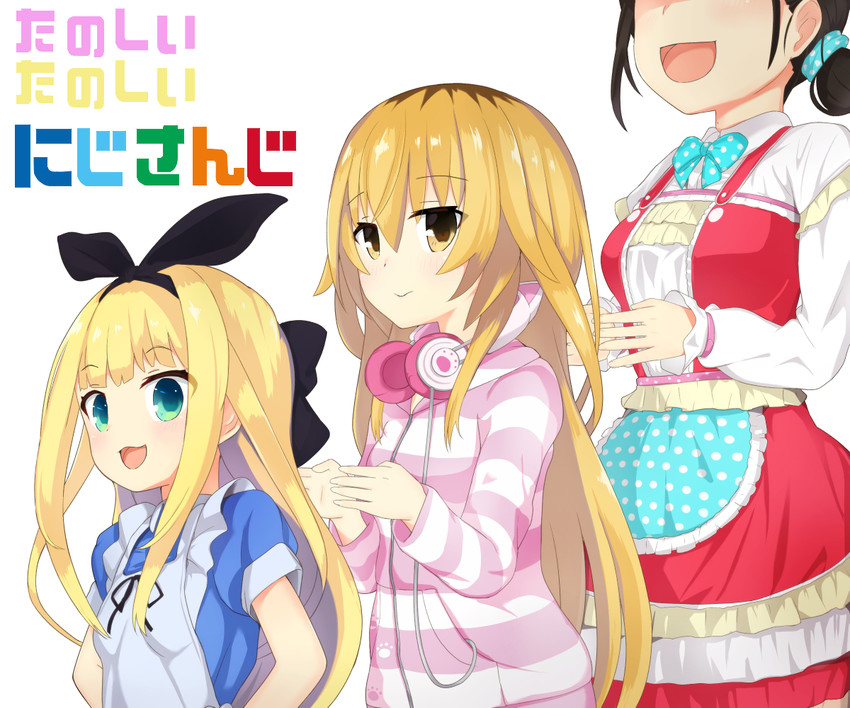 mononobe alice, suzuka utako, and ienaga mugi (nijisanji) drawn by akiiro
