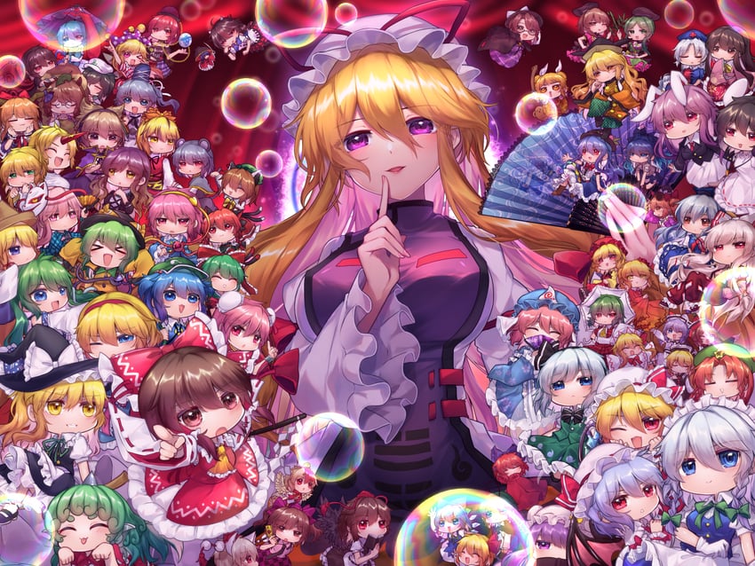hakurei reimu, kirisame marisa, remilia scarlet, flandre scarlet, izayoi sakuya, and 61 more (touhou and 1 more) drawn by unime_seaflower