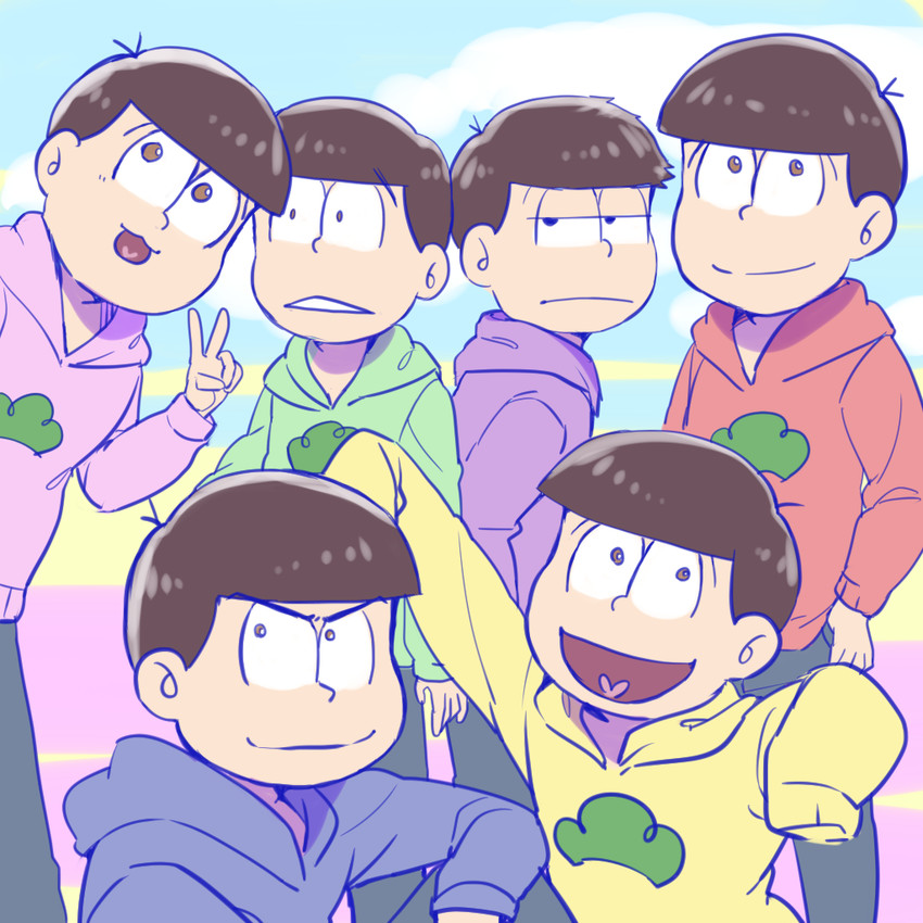 matsuno osomatsu, matsuno karamatsu, matsuno ichimatsu, matsuno jyushimatsu, matsuno choromatsu, and 1 more (osomatsu and 2 more) drawn by shiho_1125