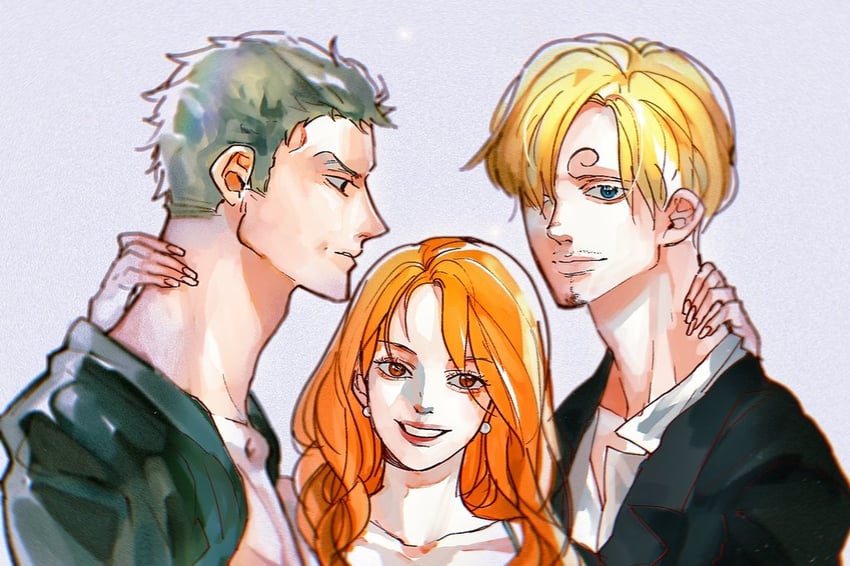 nami, roronoa zoro, and sanji (one piece) drawn by epll_plle