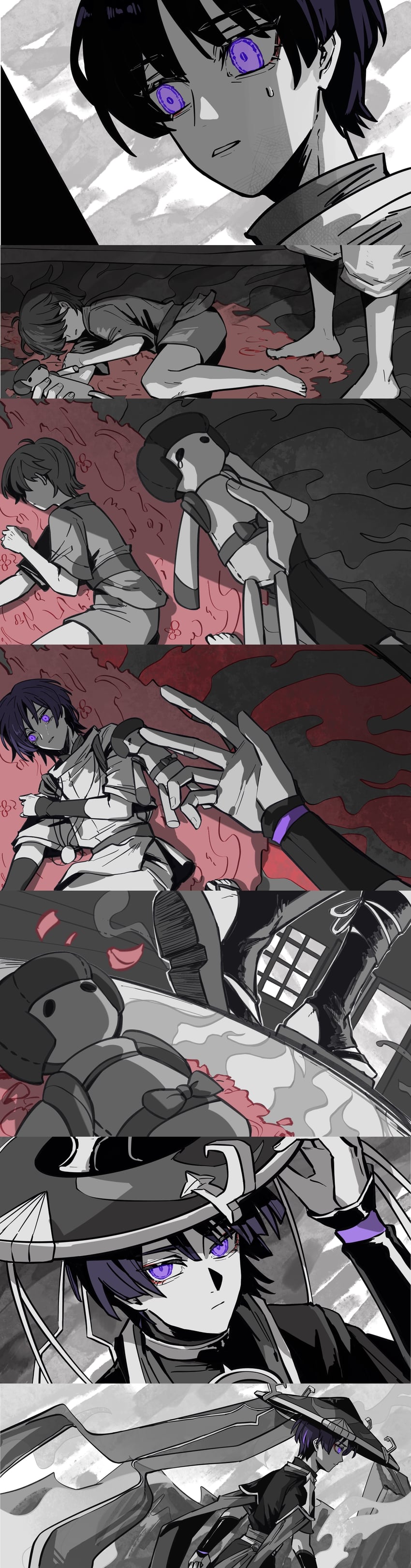 scaramouche and scaramouche's sickly friend (genshin impact) drawn by feixuzhanshitouwerundead