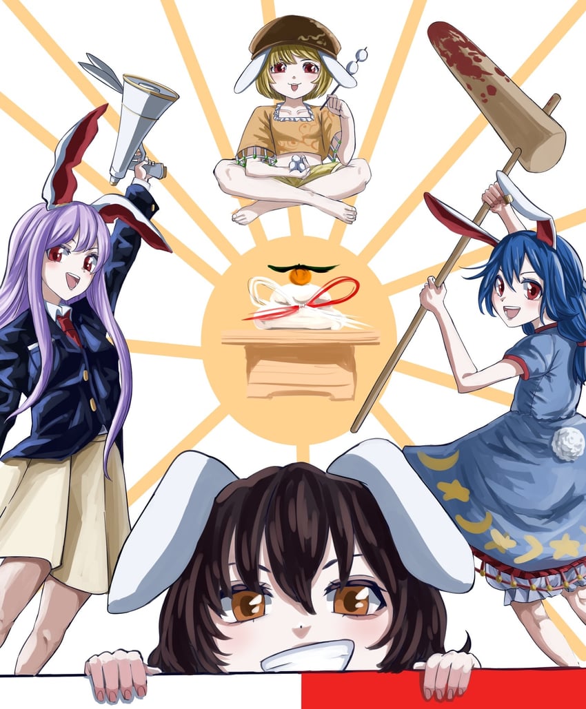 reisen udongein inaba, inaba tewi, seiran, and ringo (touhou) drawn by alinoce716
