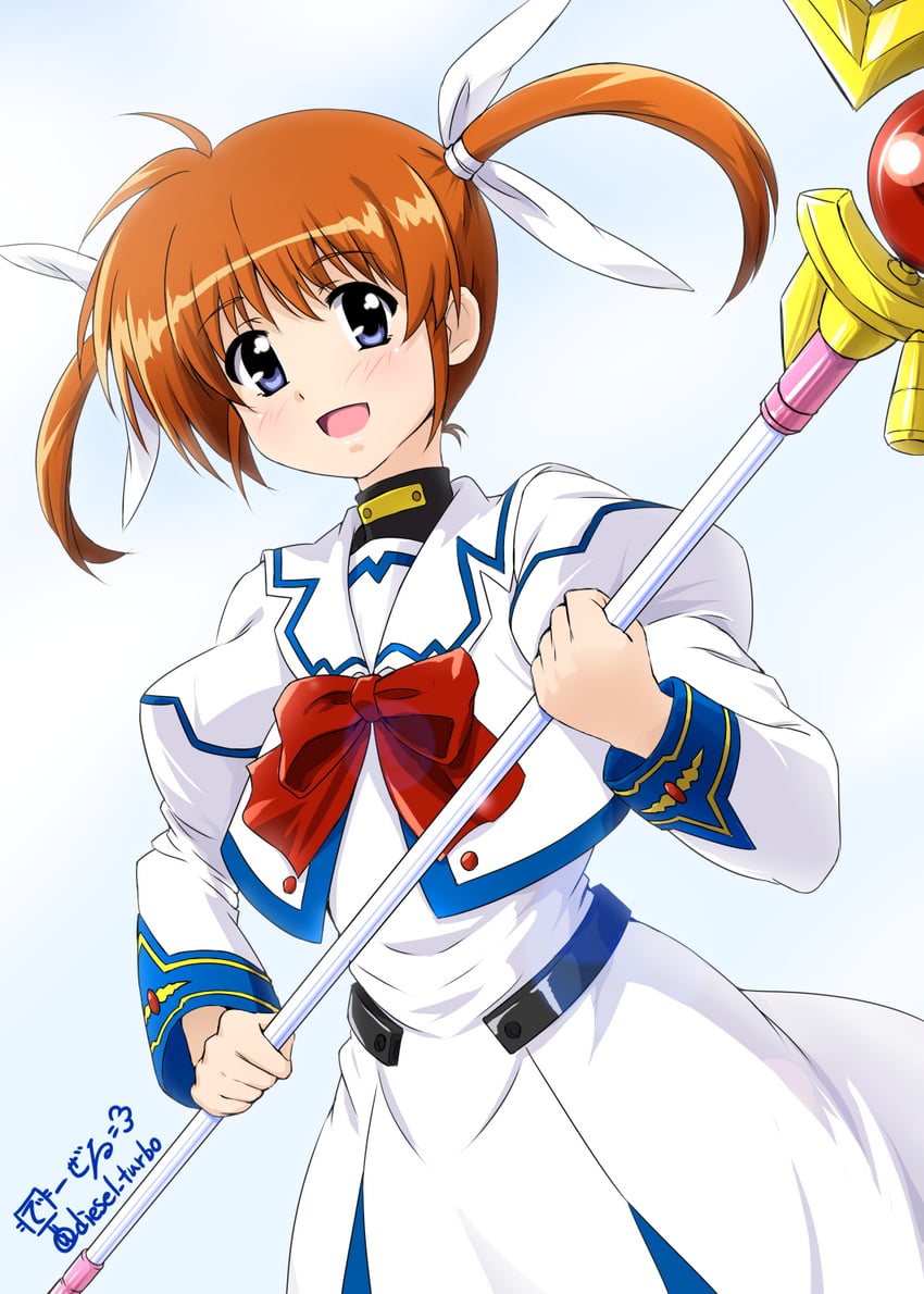 takamachi nanoha and raising heart (lyrical nanoha and 1 more) drawn by diesel-turbo