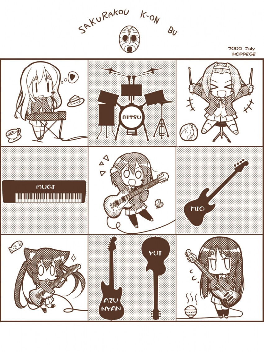 akiyama mio, nakano azusa, hirasawa yui, tainaka ritsu, and kotobuki tsumugi (k-on!) drawn by hoppege