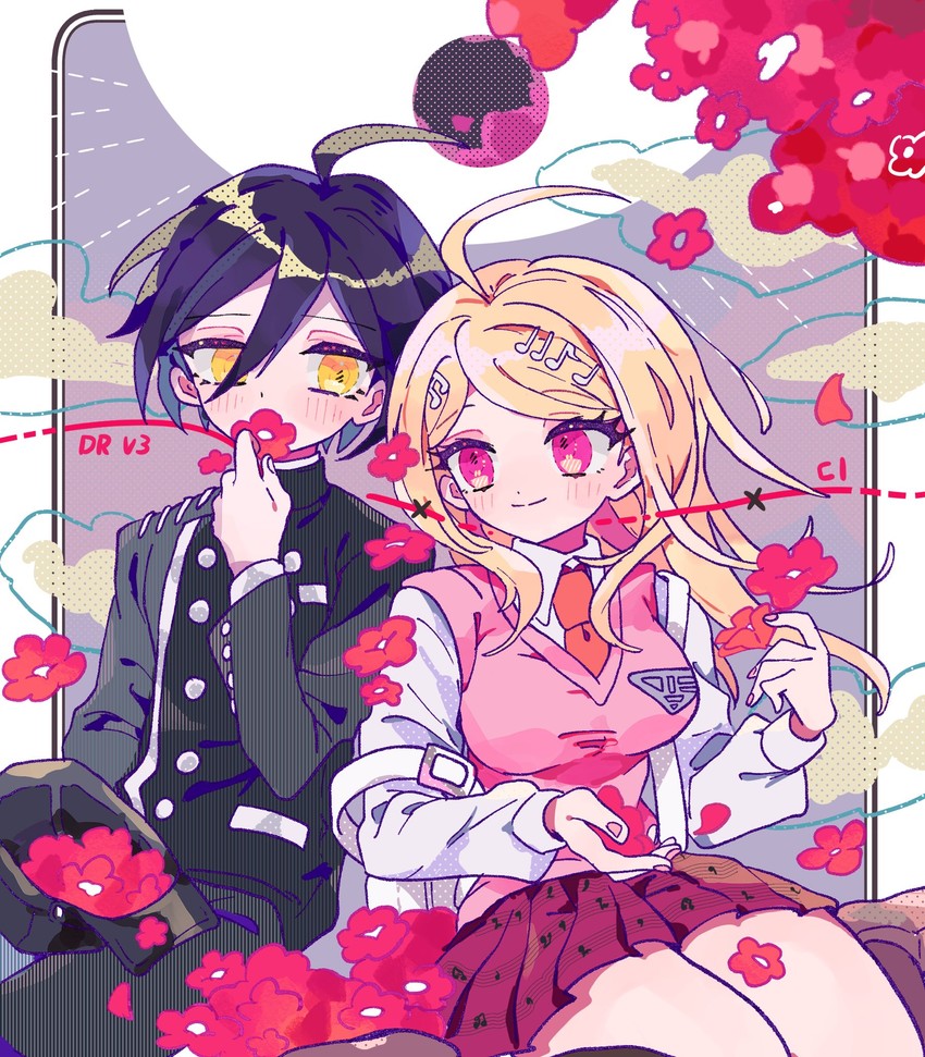 saihara shuichi and akamatsu kaede (danganronpa and 1 more) drawn by osshouri55