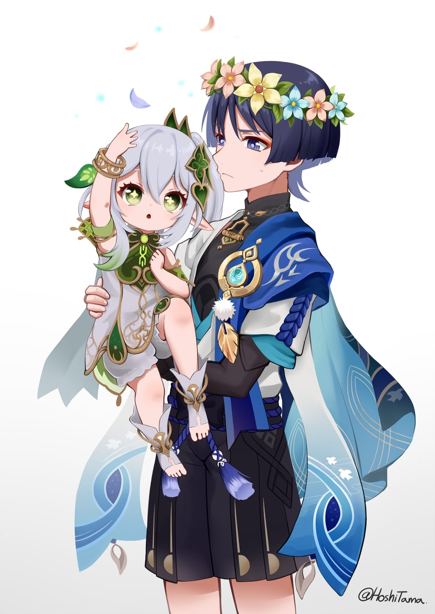 scaramouche, nahida, and wanderer (genshin impact) drawn by hoshikuroyoru
