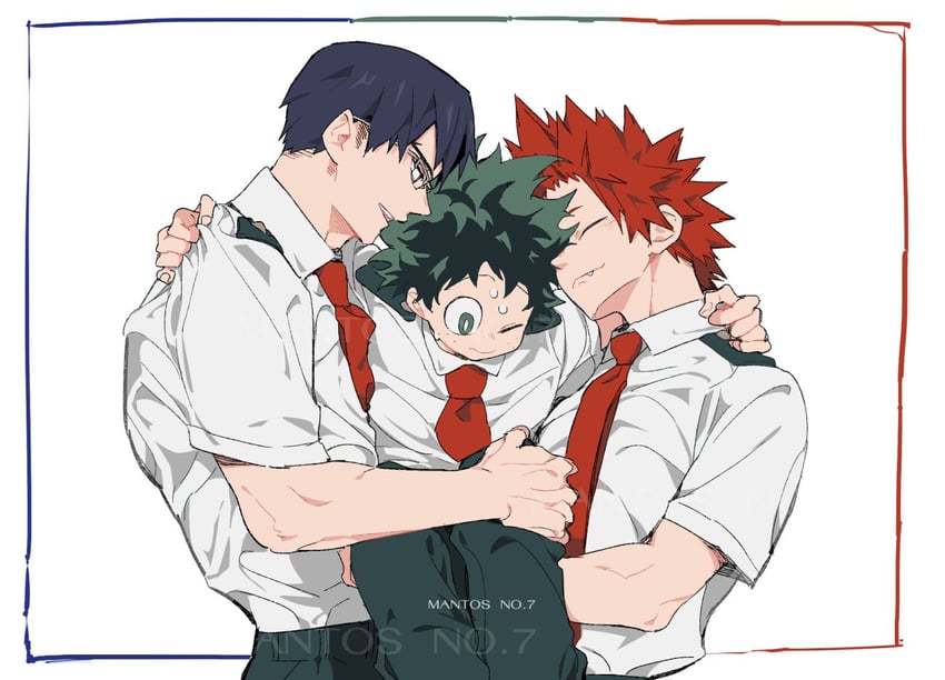 midoriya izuku, kirishima eijiro, and iida tenya (boku no hero academia) drawn by mantos_no.7