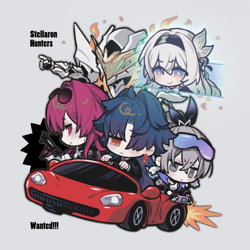 firefly, kafka, silver wolf, blade, and sam (honkai and 1 more) drawn by platinum_(o0baijin0o)