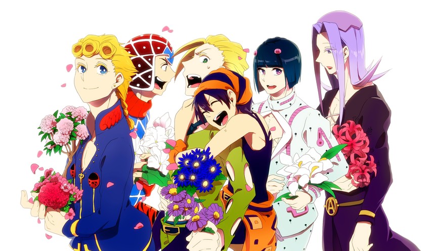 giorno giovanna, bruno bucciarati, guido mista, narancia ghirga, pannacotta fugo, and 1 more (jojo no kimyou na bouken and 1 more) drawn by maguro_(ma-glo)