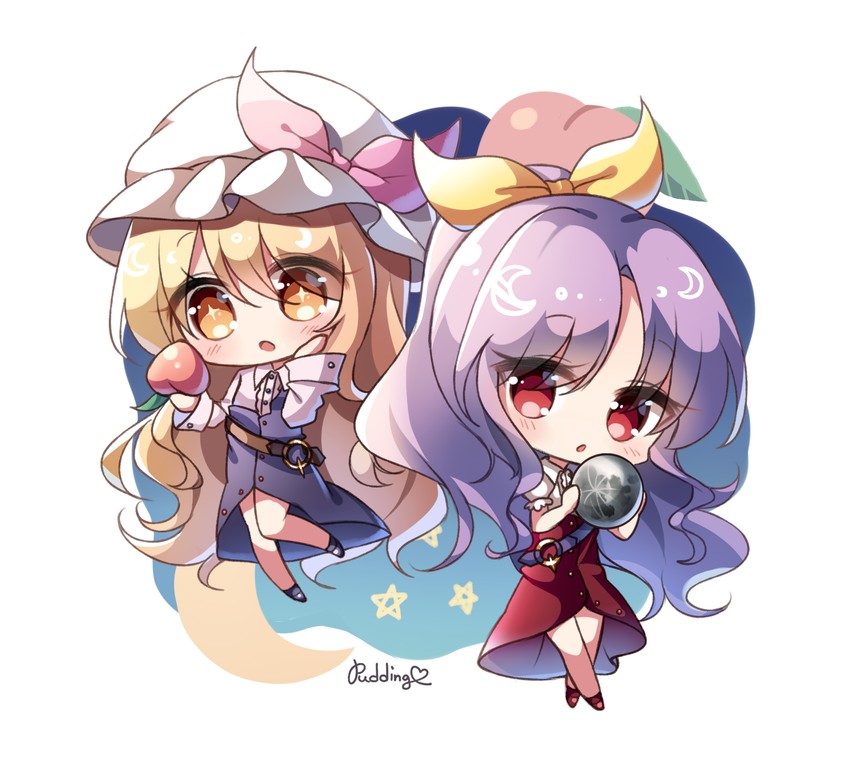 watatsuki no yorihime and watatsuki no toyohime (touhou) drawn by pudding_(skymint_028)