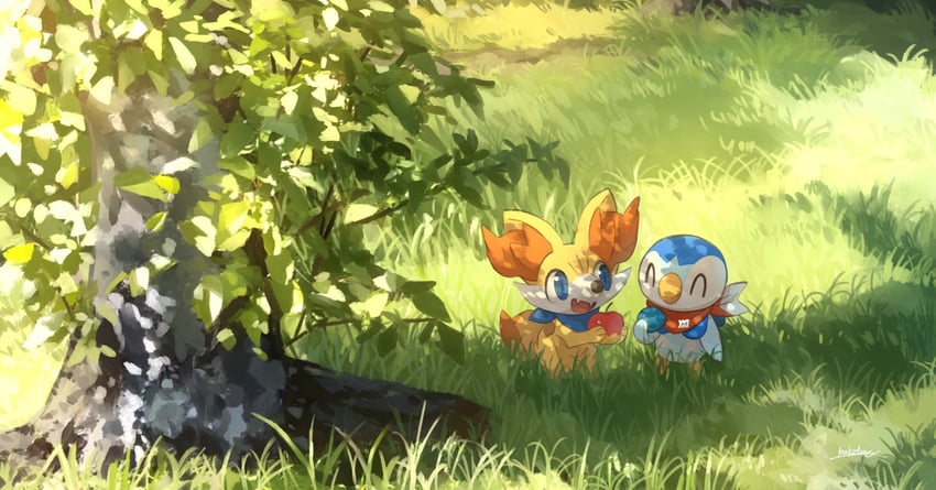 piplup and fennekin (pokemon and 1 more) drawn by makoto_ikemu