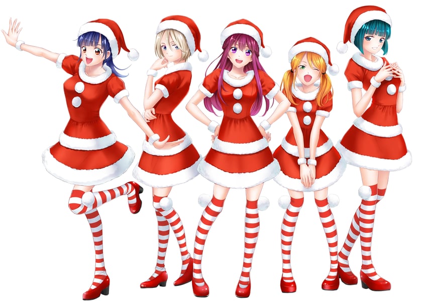 hououji akane, tsukishima riho, makuzawa ouka, ono shiragiku, and tsuruga ami (megami no cafe terrace) drawn by seo_kouji