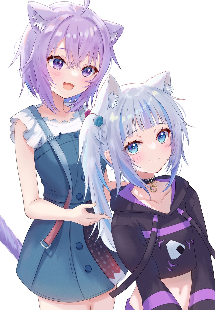 gawr gura and nekomata okayu (hololive and 1 more) drawn by togemaru34