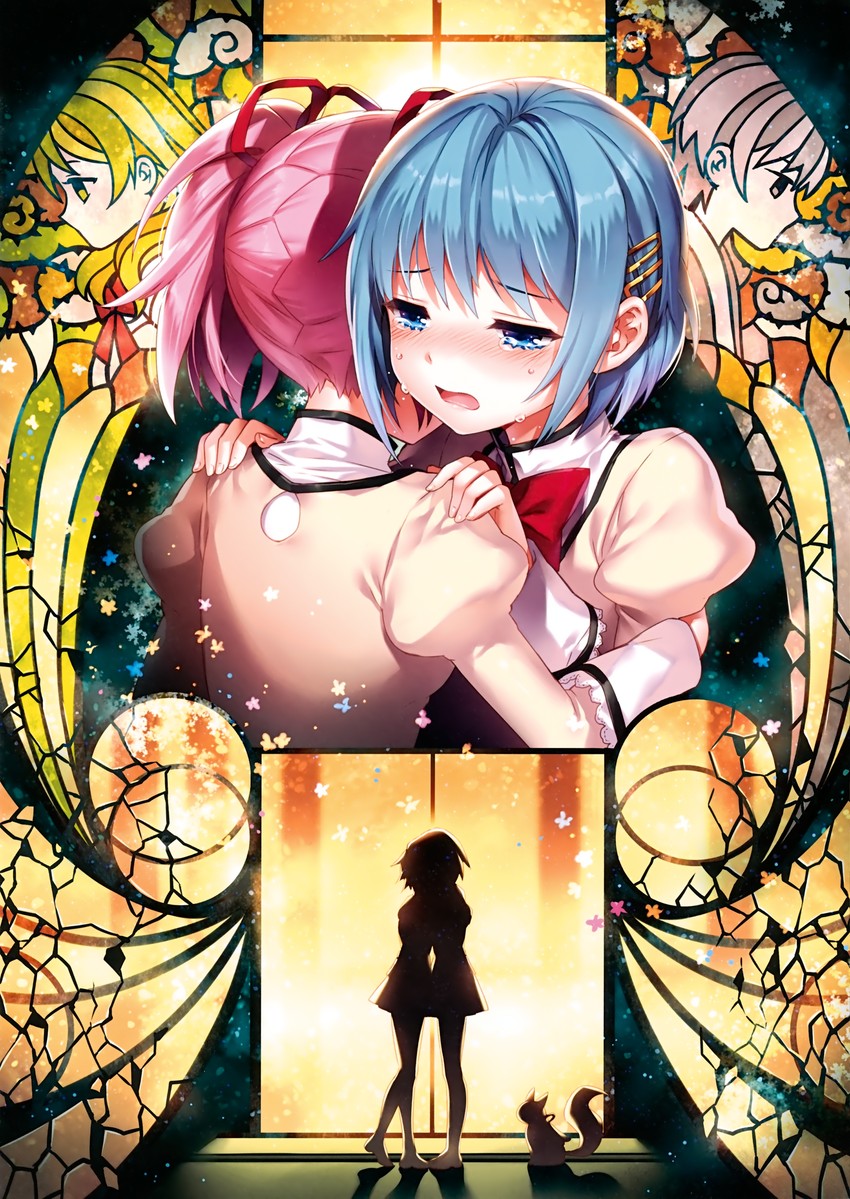 kaname madoka, miki sayaka, kyubey, shizuki hitomi, and kamijou kyousuke (mahou shoujo madoka magica) drawn by nardack