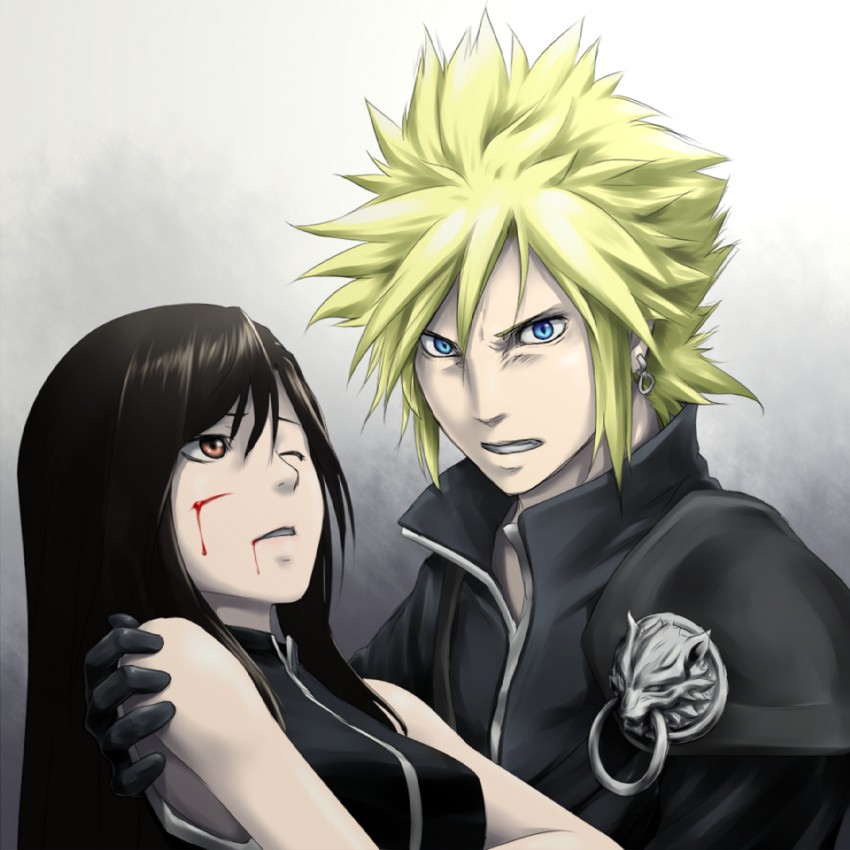 tifa lockhart, cloud strife, and fenrir (final fantasy and 2 more) drawn by kentairui