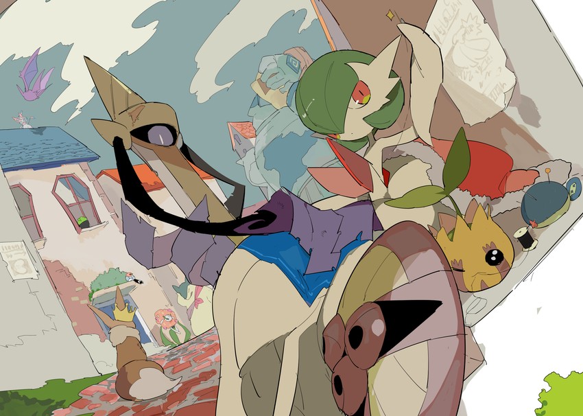 gardevoir, eevee, sylveon, mega gardevoir, typhlosion, and 8 more (pokemon) drawn by apios