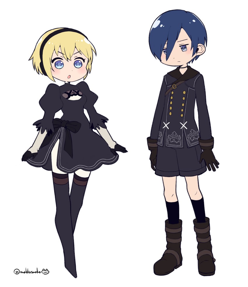 2b, yuuki makoto, aigis, and 9s (persona and 3 more) drawn by do_m_kaeru