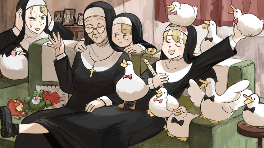 clumsy nun, spicy nun, strict nun, and mother superior (little nuns) drawn by diva_(hyxpk)