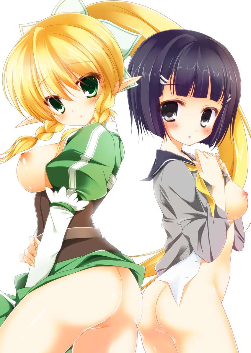 kirigaya suguha and leafa (sword art online) drawn by minakami_rinka
