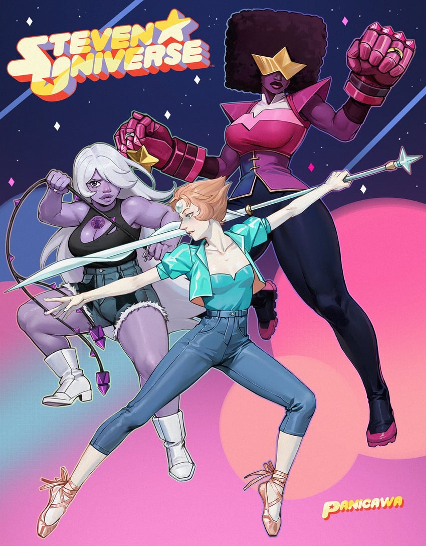 pearl, garnet, and amethyst (steven universe) drawn by adelheid_(moschiola)