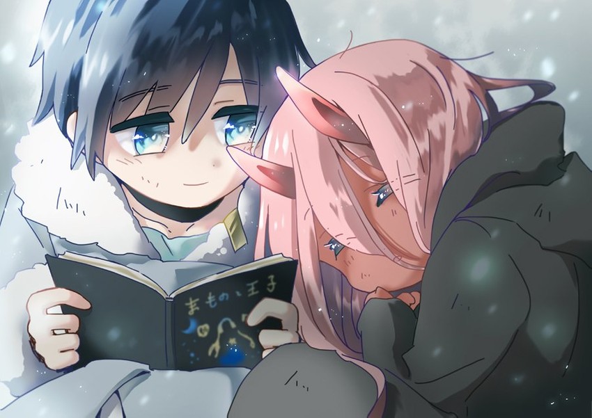 zero two and hiro (darling in the franxx) drawn by futami_(futamito)