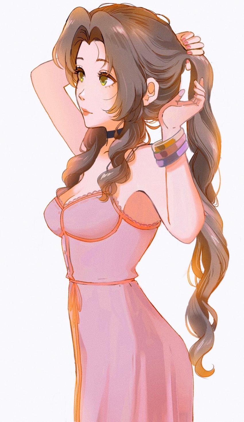 aerith gainsborough (final fantasy and 3 more) drawn by softp3ach