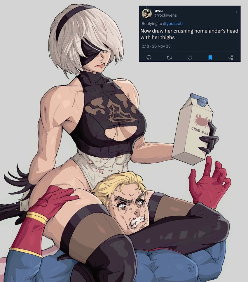 2b and homelander (nier and 3 more) drawn by yoracrab