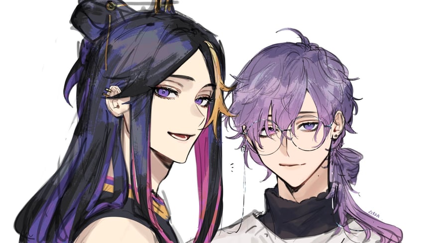 shu yamino and uki violeta (nijisanji and 1 more) drawn by ynastier