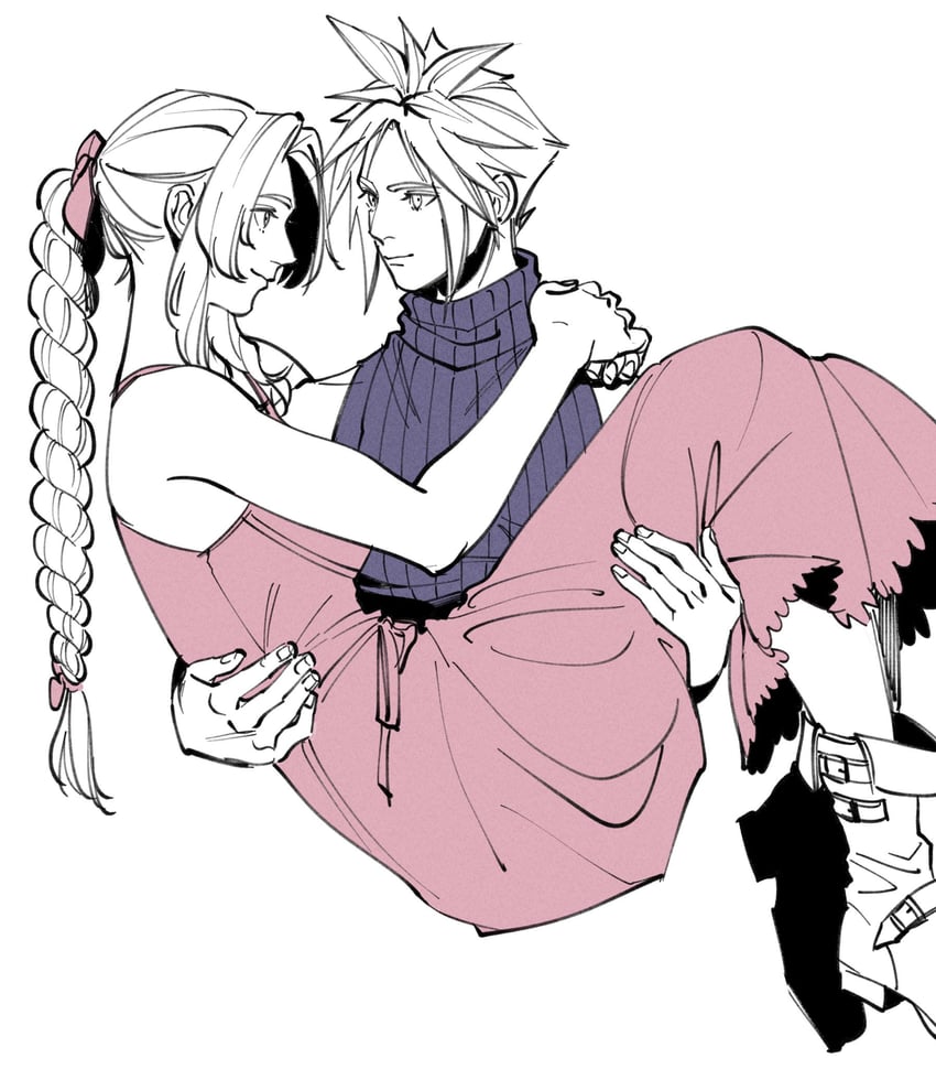 cloud strife and aerith gainsborough (final fantasy and 2 more) drawn by oimo_(oimkimn)