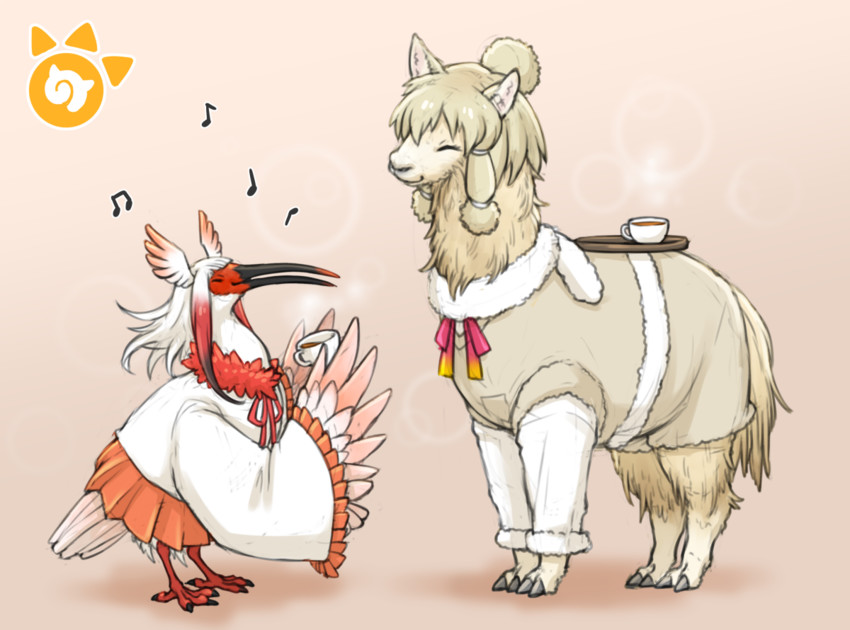 japanese crested ibis and alpaca suri (kemono friends) drawn by kemonomichi_(blue_black)