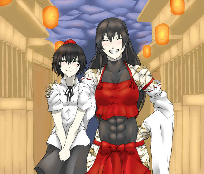 shameimaru aya and sendai hakurei no miko (original and 2 more) drawn by 42gami