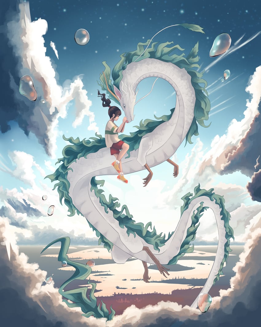 ogino chihiro and haku (sen to chihiro no kamikakushi) drawn by gthlart