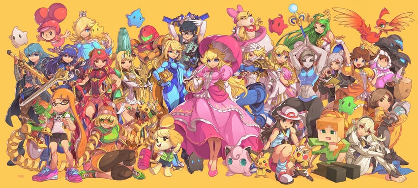 inkling player character, pikachu, princess zelda, inkling girl, pyra, and 29 more (pokemon and 25 more) drawn by edwin_huang