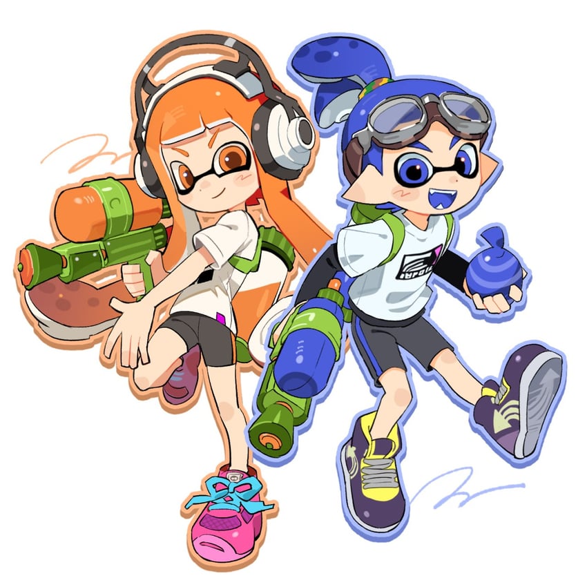 inkling player character, inkling girl, inkling boy, kaori, and john (splatoon and 1 more) drawn by hg_swdiary