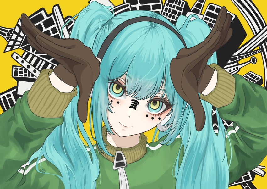hatsune miku (vocaloid and 1 more) drawn by osam